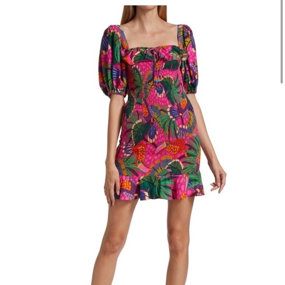 Farm Rio PINK PAINTED TOUCANS MINI DRESS - Picture 1 of 13